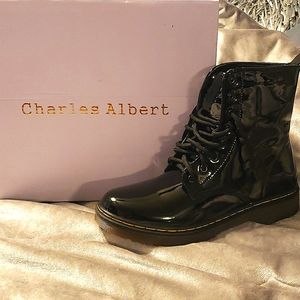 Patent leather combat boot